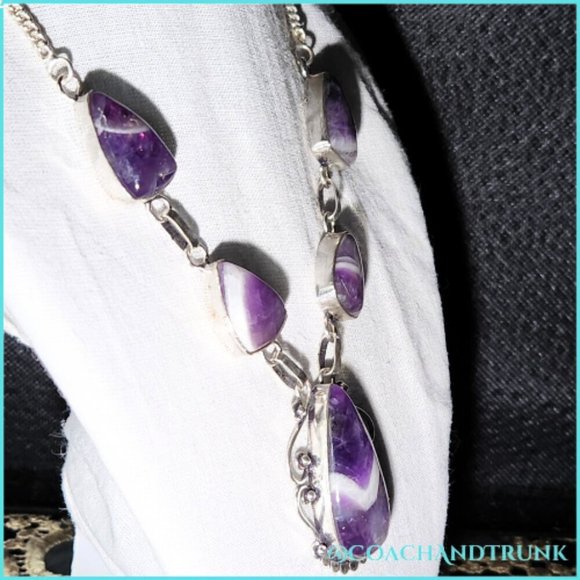 5 Natural Chevron Amethyst Handcrafted Scrollwork Silver Adjustable Length NEW - Picture 4 of 5